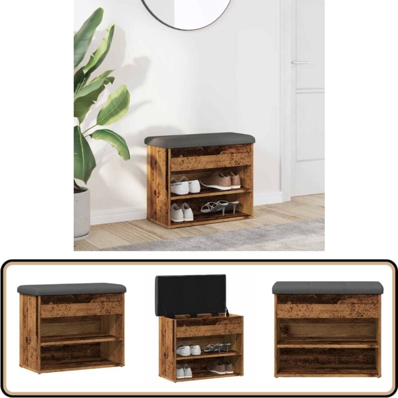 Banc à chaussures vieux bois 62x32x50 cm bois d'ingénierie - Vidaxl