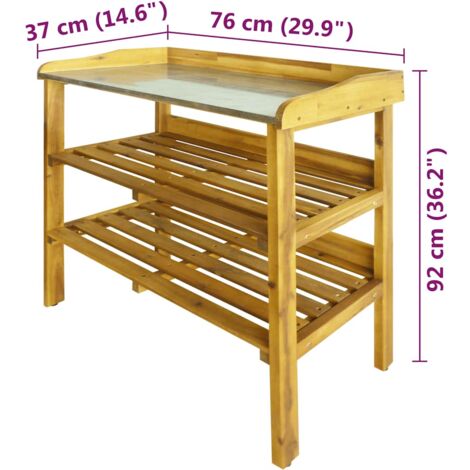 Vidaxl – Banc à jardinière 76 x 37 x 92 cm – Bois d'acacia avec finition à l'huile – 2 étagères en zinc – Support décoratif et pratique