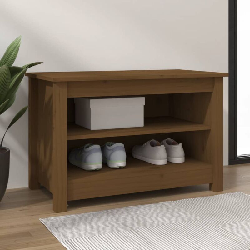 Vidaxl – Banc d'entrée à chaussures marron miel 70x38x45,5 cm – Bois de pin massif – 2 étagères pour rangement pratique