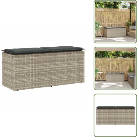 vidaXL Banc de jardin coussin gris clair 110x40x44 cm résine tressée