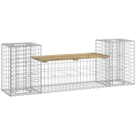 Vidaxl – Banc de jardin gabion 183x41x60,5cm – Bois de pin imprégné – Acier galvanisé – Jardinières latérales pour embellissement extérieur