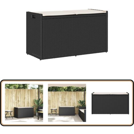 vidaXL Banc de rangement extérieur coussin noir 100 cm résine tressée