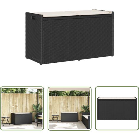 vidaXL Banc de rangement extérieur coussin noir 100 cm résine tressée