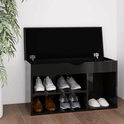 Vidaxl – Banc d'entrée à chaussures avec coussin amovible – Noir brillant – Dimensions 80x30x47cm – Matériau aggloméré et tissu