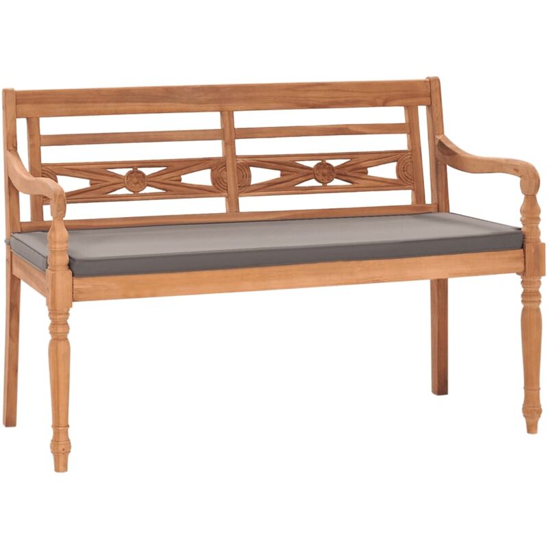 

vidaXL Banco Batavia madera maciza de teca con cojín gris oscuro 120cm - Gris