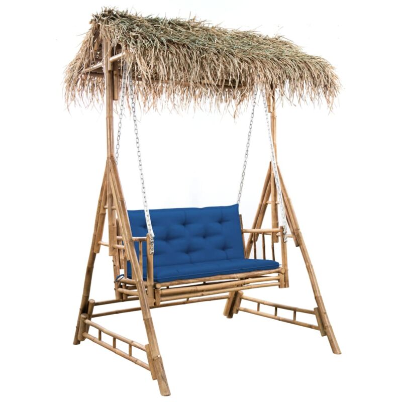 

vidaXL Banco columpio de 2 plazas hojas de palma y cojín bambú 202 cm - Marrón
