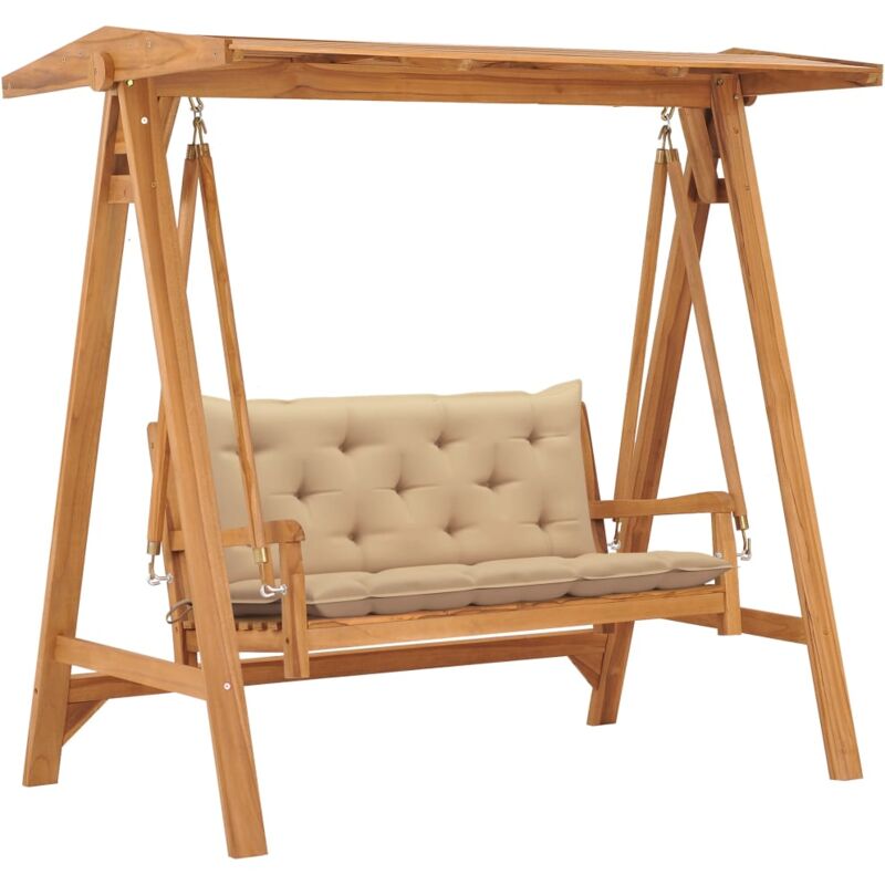 

vidaXL Banco columpio madera maciza de teca con cojín beige 170 cm