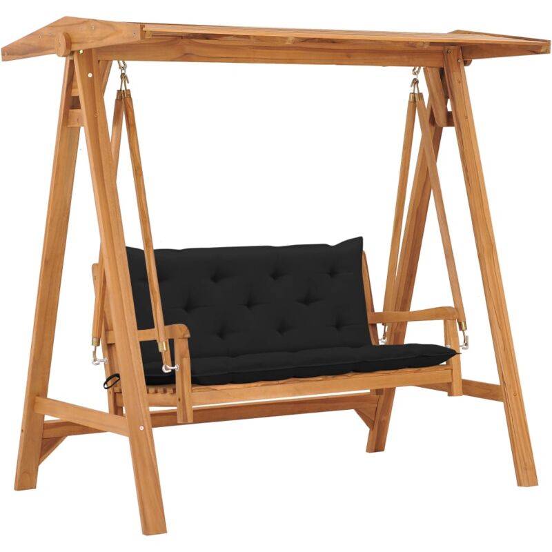 

vidaXL Banco columpio madera maciza de teca con cojín negro 170 cm