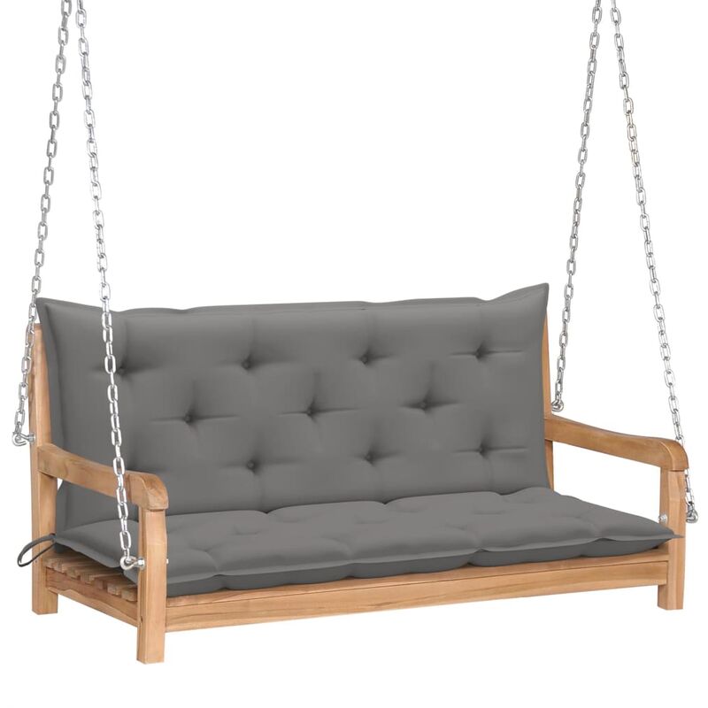 

vidaXL Banco columpio madera maciza de teca con cojín gris 120 cm