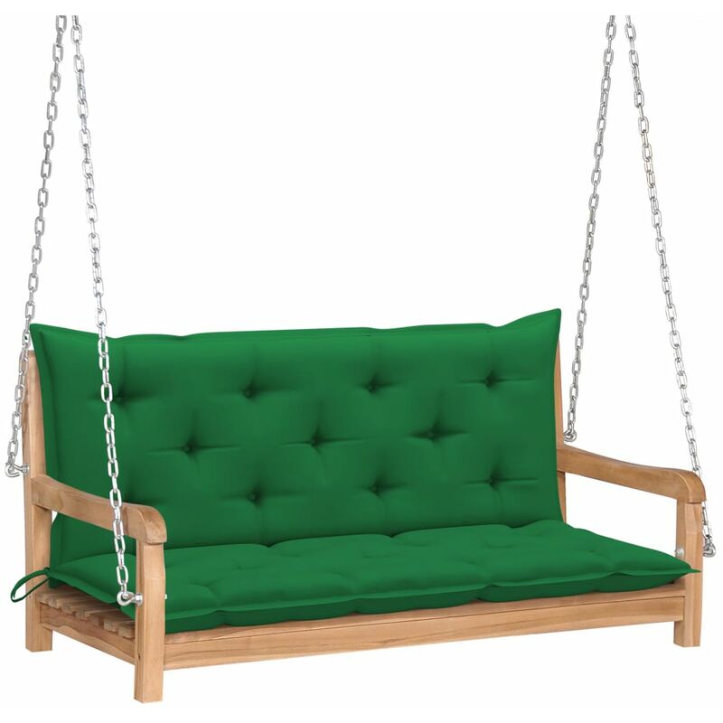 

vidaXL Banco columpio madera maciza de teca con cojín verde 120 cm