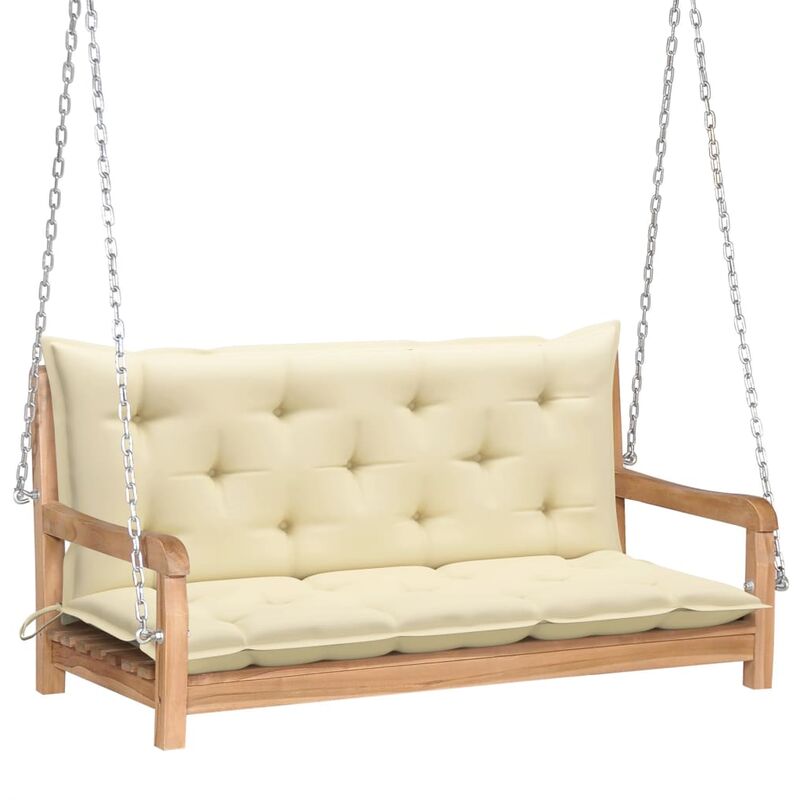 

vidaXL Banco columpio madera maciza teca con cojín blanco crema 120 cm
