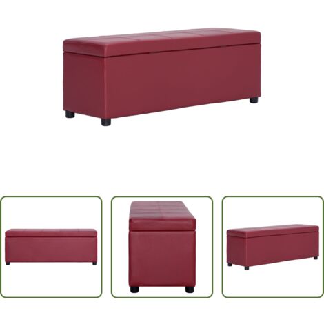 vidaXL Banco con espacio de almacenaje -  Banco con espacio de almacenaje 116 cm piel sintética rojo vino