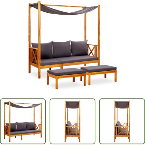 vidaXL Banco con toldo -  Banco de jardín con toldo y reposapiés madera de acacia maciza