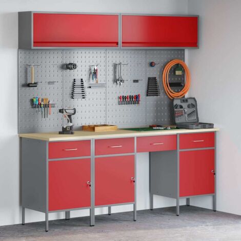 vidaXL Banco da lavoro 10 pcs Rosso 200 x 55 x 200 cm Acciaio