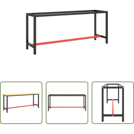vidaXL Banco da lavoro nero e rosso -  Telaio Banco da Lavoro Nero e Rosso Opaco 190x50x79 cm Metallo