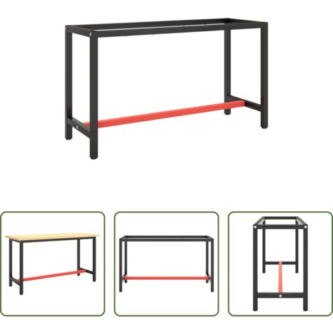 vidaXL Banco da lavoro -  Telaio Banco da Lavoro Nero e Rosso Opaco 140x50x79 cm Metallo