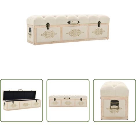 vidaXL Banco de abeto -  Banco con almacenaje 110 cm madera maciza de abeto color crema y tela