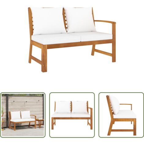vidaXL Banco de acacia -  Banco de jardín madera de acacia y cojines color crema 114,5 cm