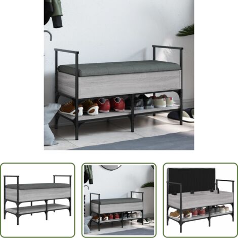 vidaXL Banco de almacenaje -  Banco zapatero madera de ingeniería gris Sonoma 85,5x42x57,5 cm