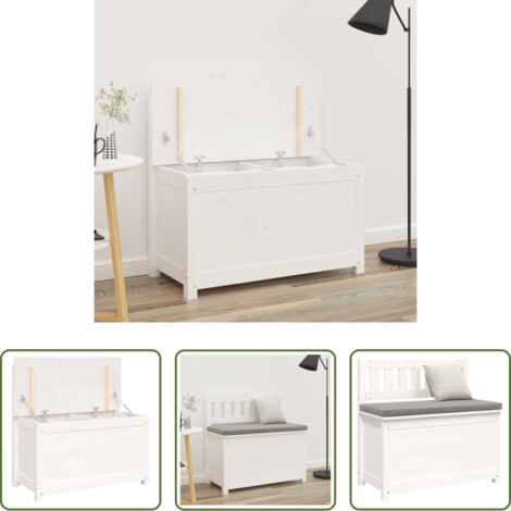 vidaXL Banco de almacenamiento -  Banco de madera maciza de pino blanco 80x41x77 cm