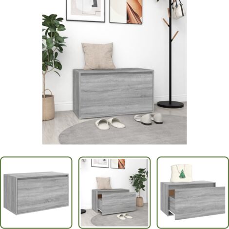 vidaXL Banco de almacenamiento -  Banco pasillo madera de ingeniería gris Sonoma 80x40x45 cm