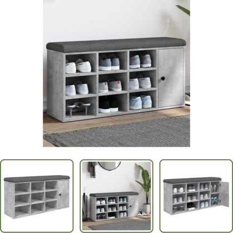 vidaXL Banco de almacenamiento -  Banco zapatero madera de ingeniería gris hormigón 102x32x50 cm