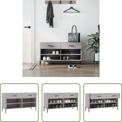 vidaXL Banco de almacenamiento -  Banco zapatero madera de ingeniería gris Sonoma 102x35x55 cm