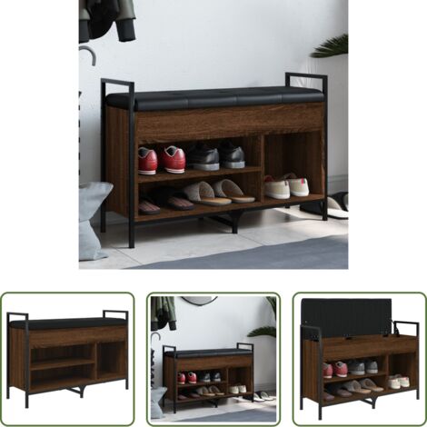 vidaXL Banco de almacenamiento - Banco zapatero madera de ingeniería marrón roble 85,5x32x57,5cm