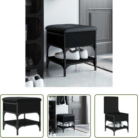 vidaXL Banco de almacenamiento -  Banco zapatero madera de ingeniería negro 42x42x45 cm