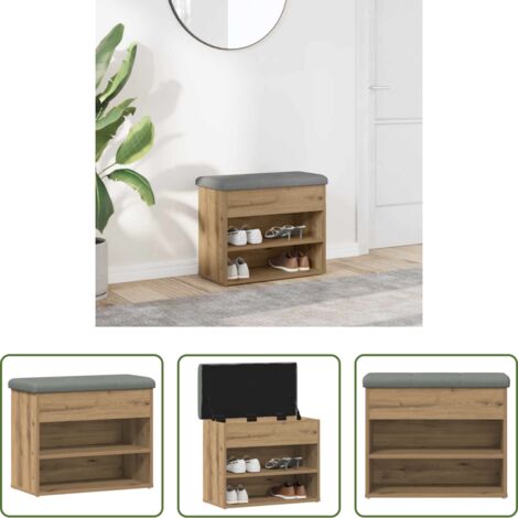 vidaXL Banco de almacenamiento -  Banco zapatero madera de ingeniería roble artisan 62x32x50 cm