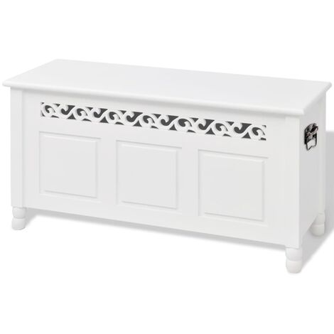 vidaXL Conjunto Banco Baúl 3 Piezas con Taburete Cuero Artificial Color Blanco