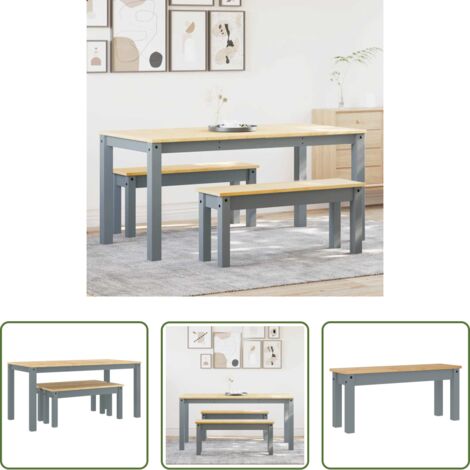 vidaXL Banco de comedor -  Juego de comedor Panama 3 pzas madera maciza de pino gris