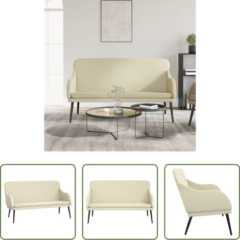 vidaXL Banco de cuero sintético para sala -  Banco de cuero sintético color crema 110x76x80 cm
