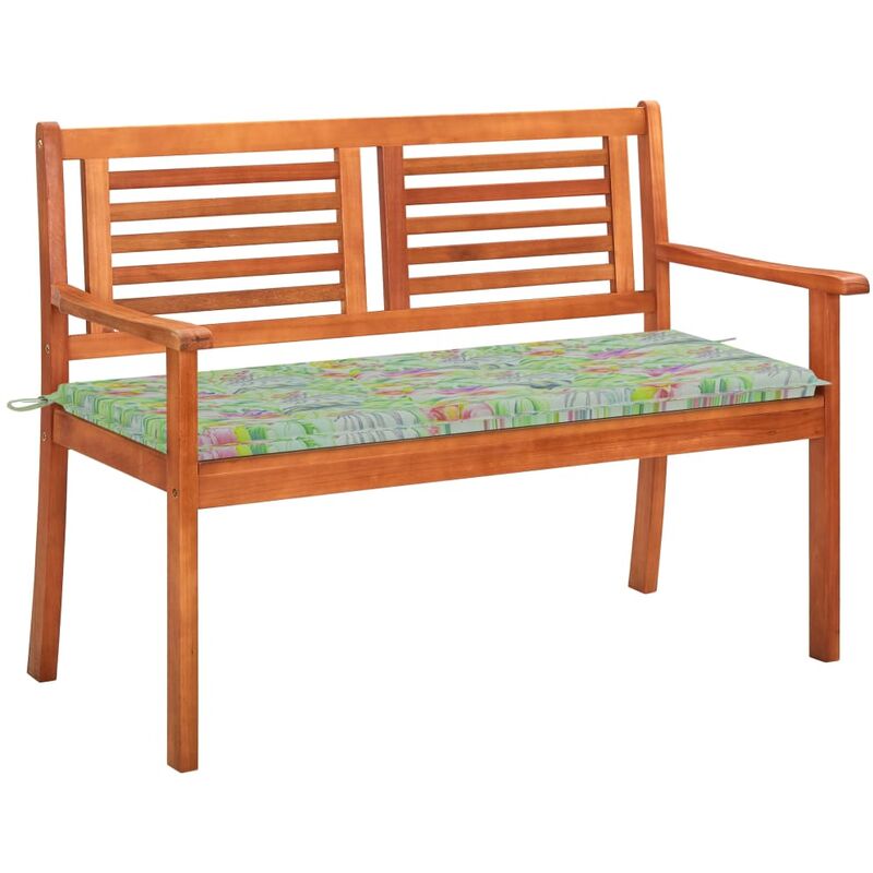 

vidaXL Banco de jardín 2 plazas madera maciza eucalipto y cojín 120 cm - Marrón