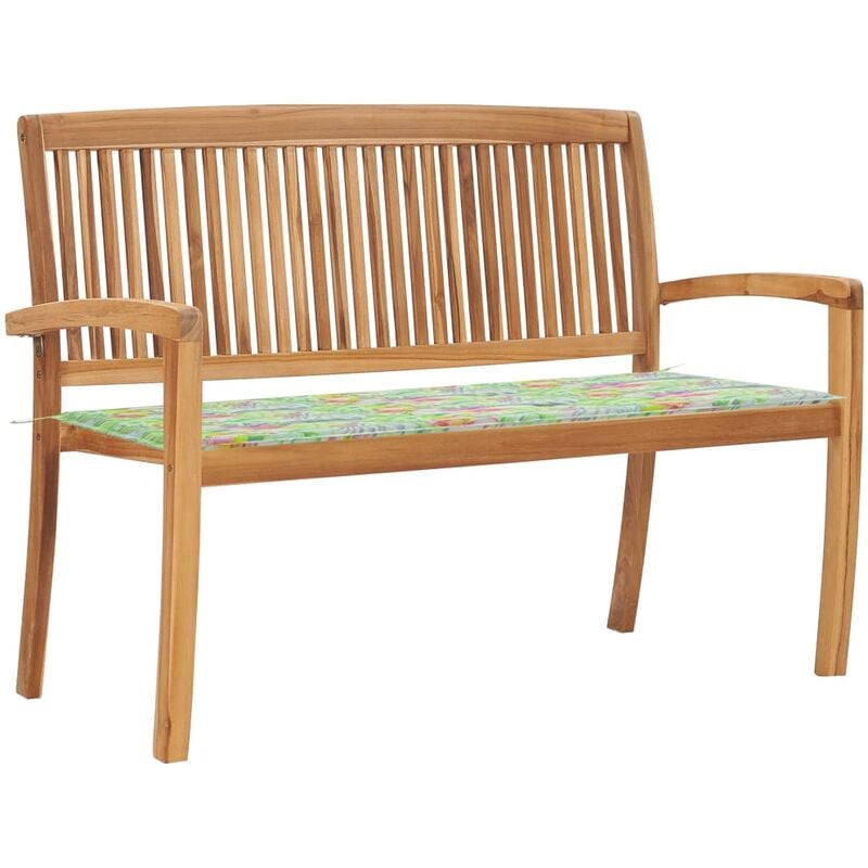 

vidaXL Banco de jardín apilable y cojín madera maciza de teca 128,5 cm - Marrón