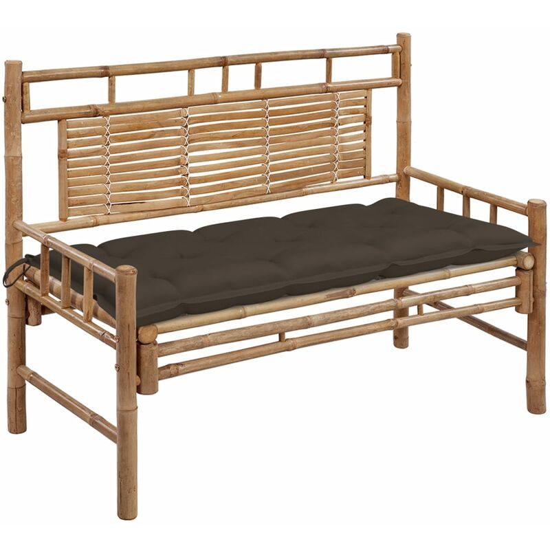 

vidaXL Banco de jardín con cojín bambú 120 cm - Marrón