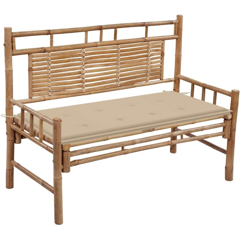 

vidaXL Banco de jardín con cojín bambú 120 cm - Marrón