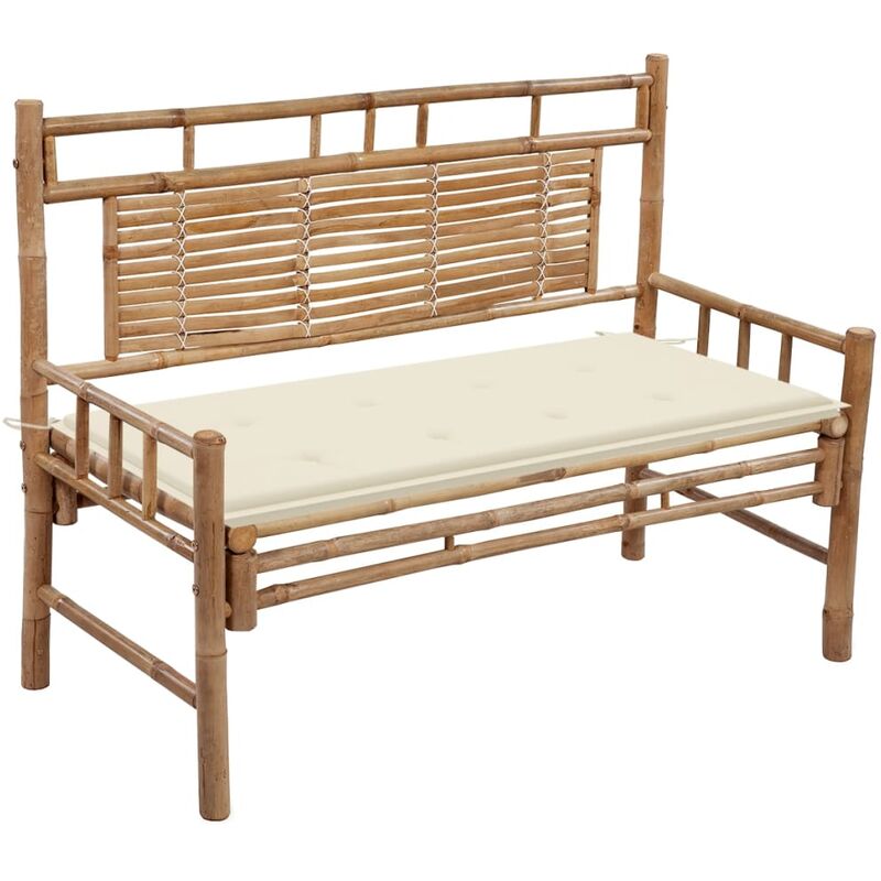 

vidaXL Banco de jardín con cojín bambú 120 cm - Marrón
