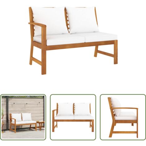vidaXL Banco de jardín con cojines -  Banco de jardín 114,5 cm con cojines crema madera acacia maciza