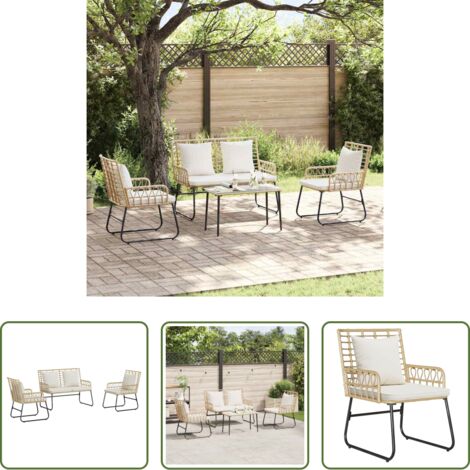 vidaXL Banco de jardín -  Conjunto de Comedor de Jardín 3 pcs Marrón y crema