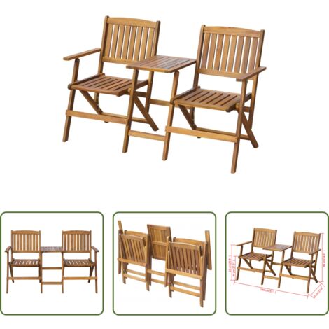 vidaXL Banco de jardín de madera -  Banco de jardín plegable con mesita 140 cm madera maciza acacia