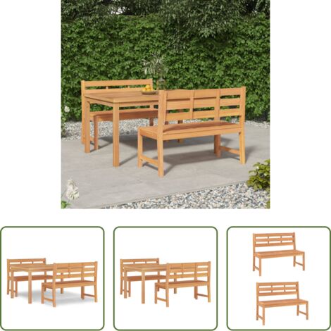 vidaXL Banco de jardín -  Juego de comedor para jardín 3 pzas madera maciza de teca