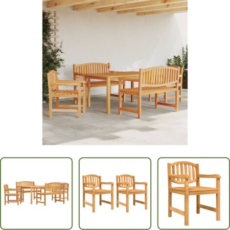 vidaXL Banco de jardín -  Juego de comedor para jardín 5 piezas madera maciza de teca
