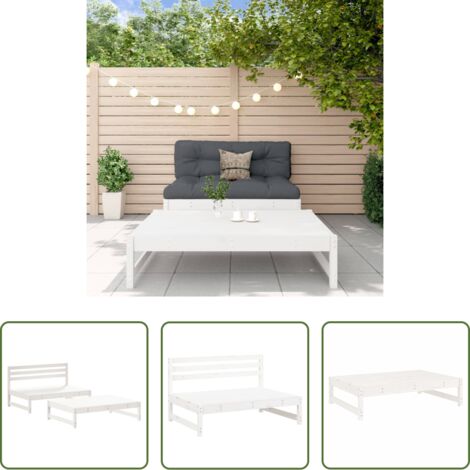 vidaXL Banco de jardín -  Juego de muebles de jardín 2 piezas madera maciza pino blanco