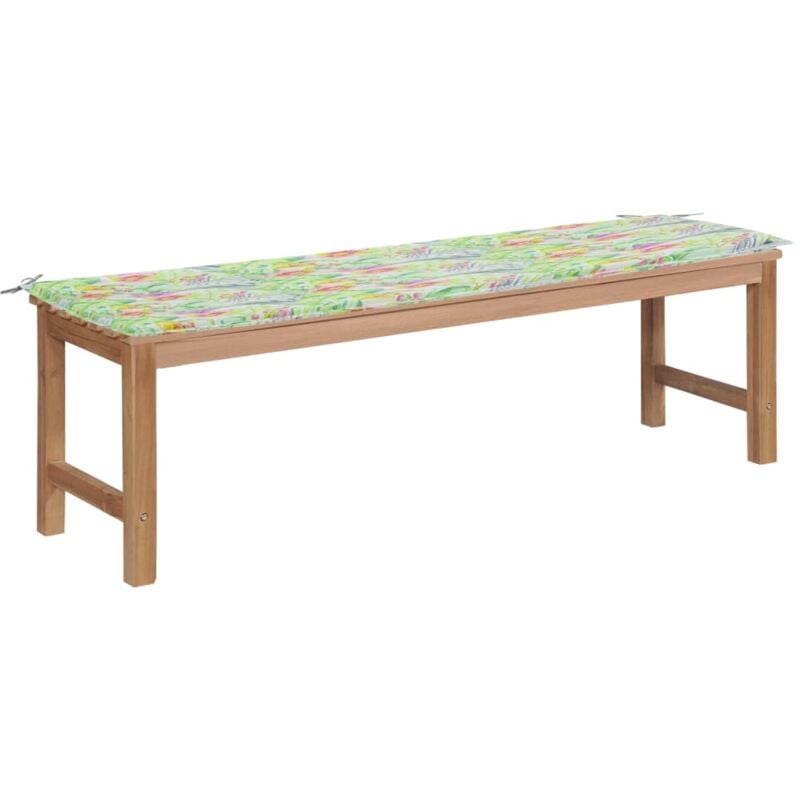 

vidaXL Banco de jardín madera de teca con cojín estampado hojas 150 cm - Marrón