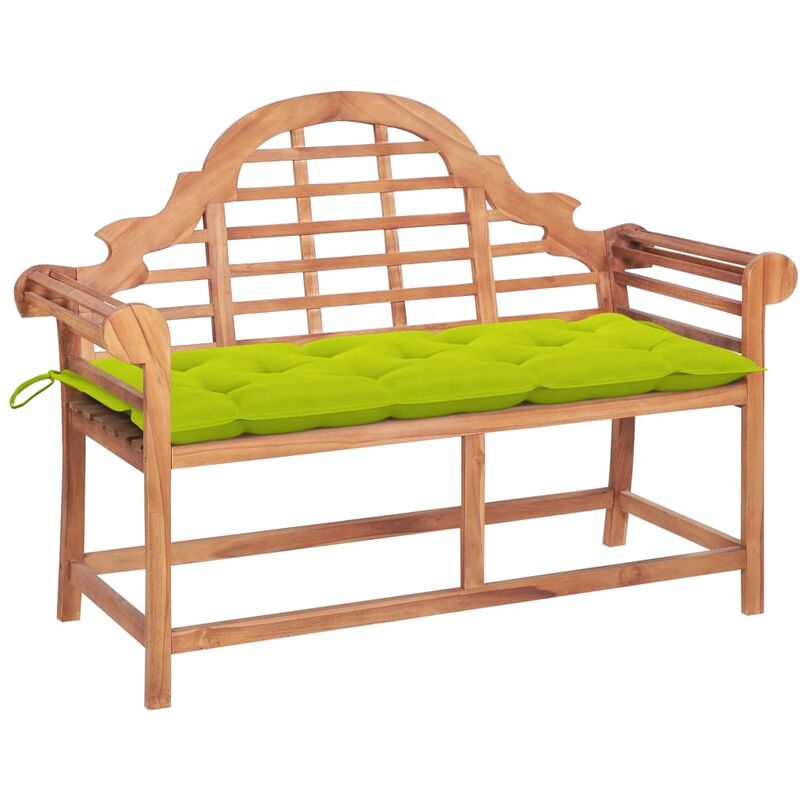 

vidaXL Banco de jardín madera de teca con cojín verde brillante 120 cm - Verde