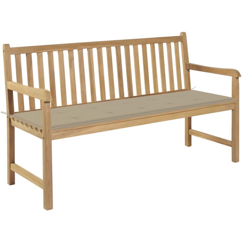 

vidaXL Madera Maciza de Teca Banco de Jardín con Cojín Beige 150 cm - Amarillo