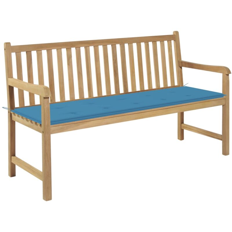 

vidaXL Madera Maciza de Teca Banco de Jardín con Cojín Azul 150 cm - Azul