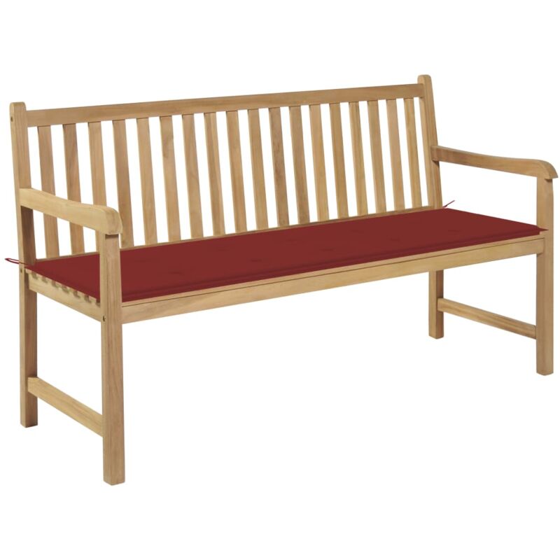 

vidaXL Madera Maciza de Teca Banco de Jardín con Cojín Rojo 150 cm - Rojo