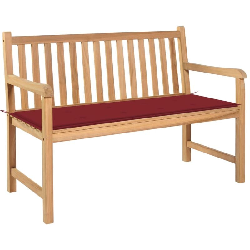 

vidaXL Madera Maciza de Teca Banco de Jardín con Cojín Rojo Vino 120 cm - Marrón